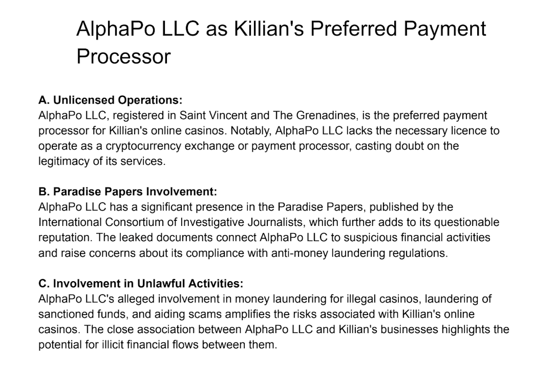 CSGORoll owner Killian allegedley uses AlphaPo as his payment processor.