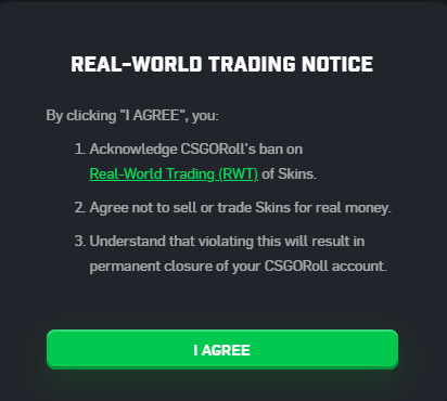 CSGORoll implementing a policy to ban users that trade their withdrawals from the platform